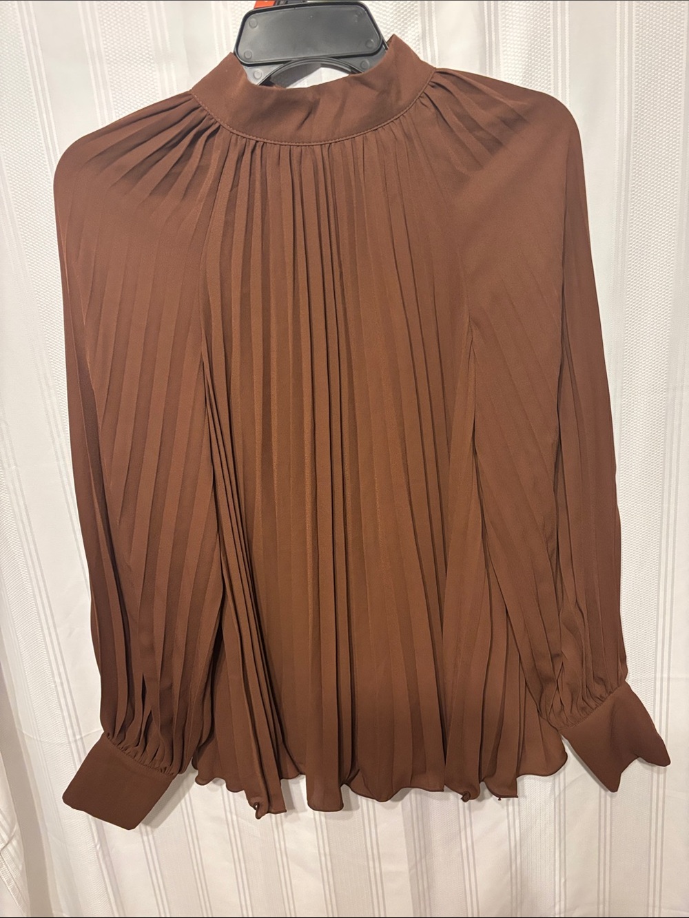 H&M Brown Pleated High-Neck Blouse